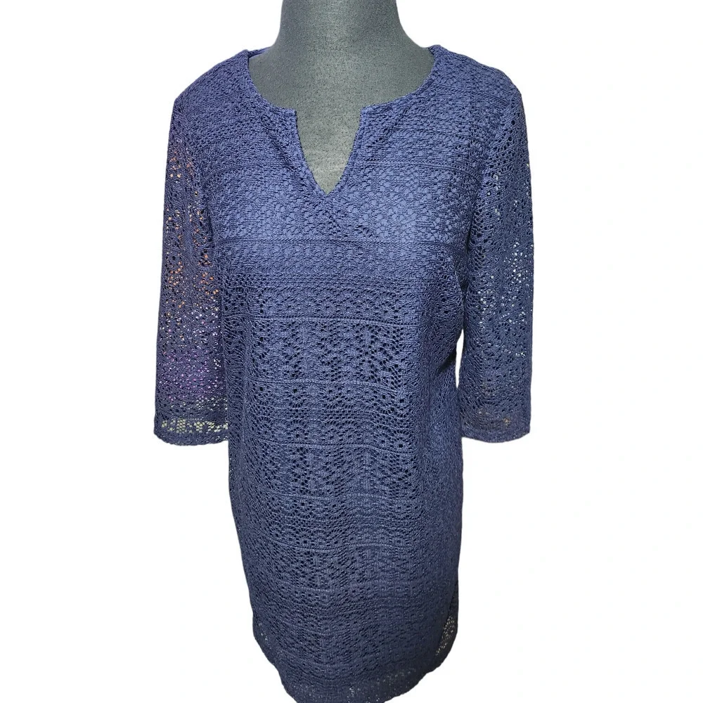 CHICO'S Short Lace Dress Midnight Navy Blue Shift sz 0 / S - Picture 5 of 10